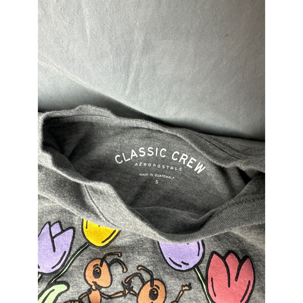 Aeropostale Gray T Shirt Graphic Ants Tulips Make Your Own World Kids S - Picture 3 of 5
